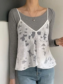DAZY Women's Large Scoop Neck Slim Fit Short Sleeve Elegant T-Shirt Grey Spring/Summer Long Sleeve Tops - Light Grey - View 3