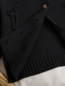 SHEIN 女童小女孩休閒日常時尚秋冬蝴蝶結針織上衣，長袖開襟衫返校毛衣 - 黑色 - 查看 7