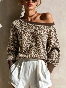 SHEIN 秋季女裝豹紋休閒襯衫，適合社交場合的女士上衣 - 杏色 - 查看 6