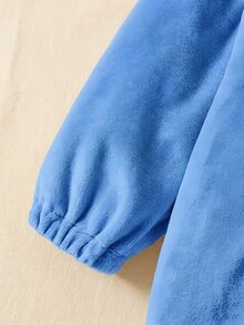 SHEIN 1件新生兒男嬰女嬰3D恐龍連身衣，可愛日系風藍黃配色尖尾毛絨抓絨長袖連帽包屁衣，生日秋季萬聖節假期款 - 藍色 - 查看 5