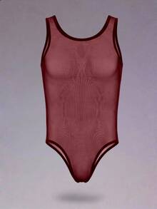 DSELFIQUE Men's Solid Color Sleeveless Sheer Casual Everyday Tank Top Jumpsuit - Burgundy - View 2