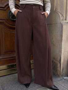 Dazy Plus Women's Loose Wide Leg Commuter Casual Business Pants, Spring/Autumn - Burgundy - View 6