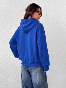 SHEIN EZwear 女款前拉鍊長袖口袋連帽衫， - 寶藍色 - 查看 2