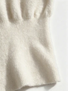 Sweetra Brown Asymmetrical Shoulder Sexy Waist-Cinching Lantern Sleeve Casual Romantic Commute Fashion Street Versatile Knit Top For Women - Apricot - View 3