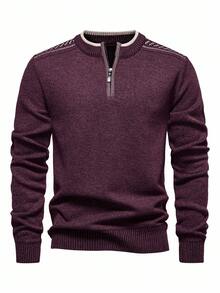Manfinity Homme Men's Crew Neck Long Sleeve Knit Sweater Pullover, Autumn - Burgundy - View 1