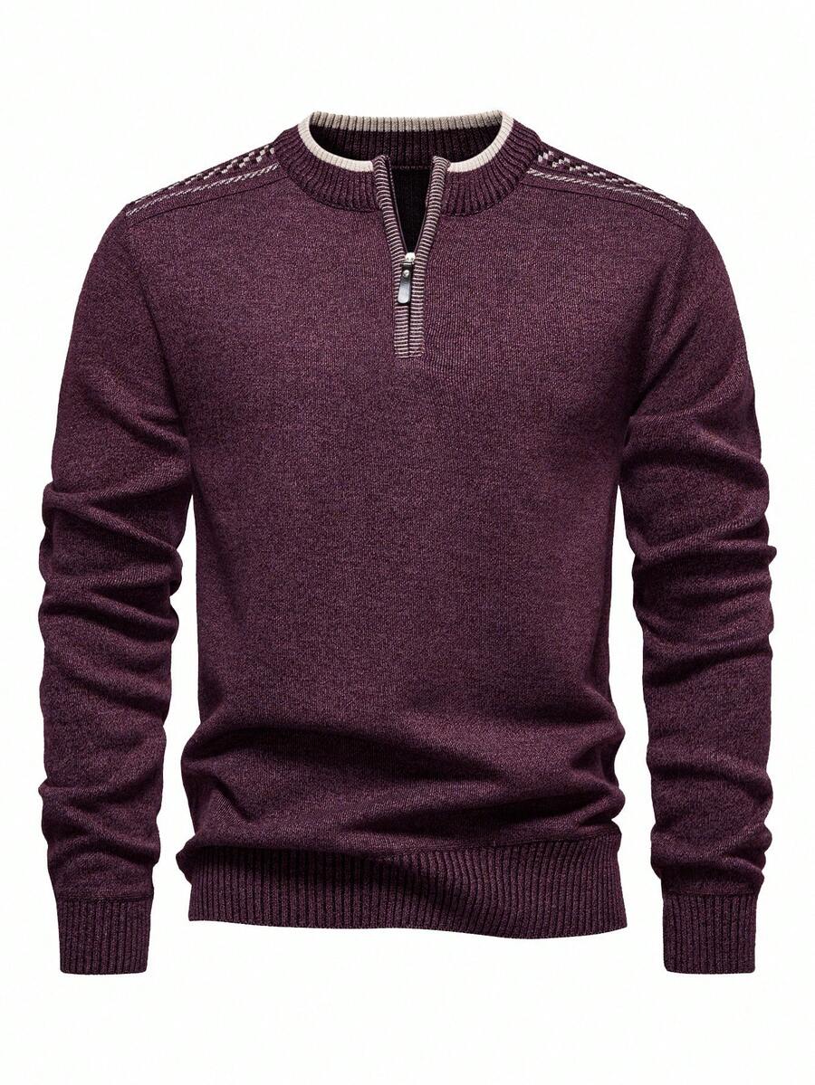 Manfinity Homme Men's Crew Neck Long Sleeve Knit Sweater Pullover, Autumn - Burgundy - View 1