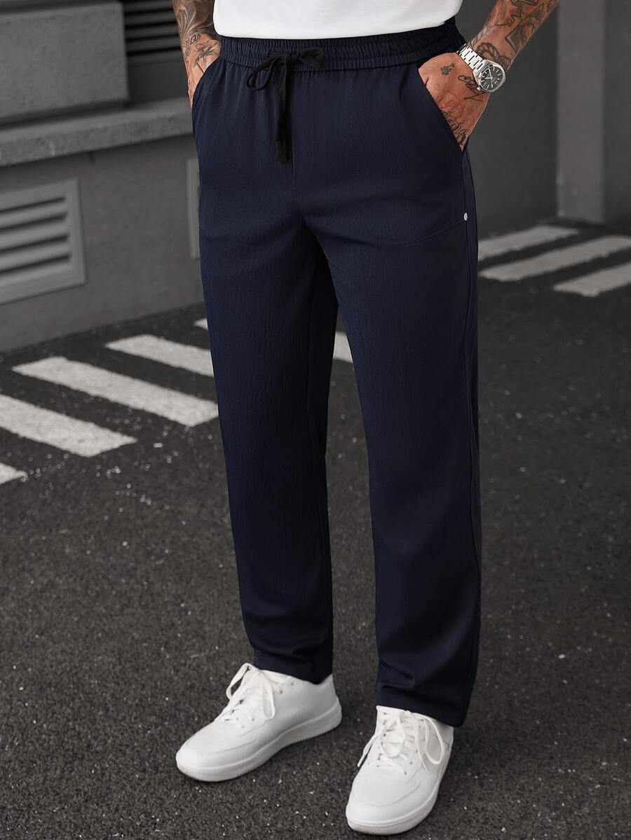 SLATEMANN Men's Casual Business Drawstring Pants - Navy Blue - View 1