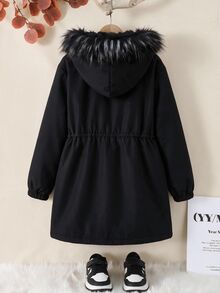 Jaket Musim Gugur Anak Perempuan Remaja Warna Polos Lengan Panjang dengan Resleting dan Lapisan Termal, Dilengkapi Tudung, - Khaki - View 2