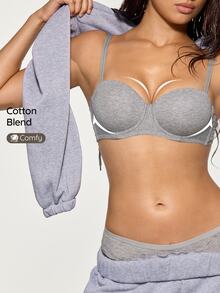 SHAPORA 1pc Half Cup Cotton Comfortable Bra - Grey - View 1