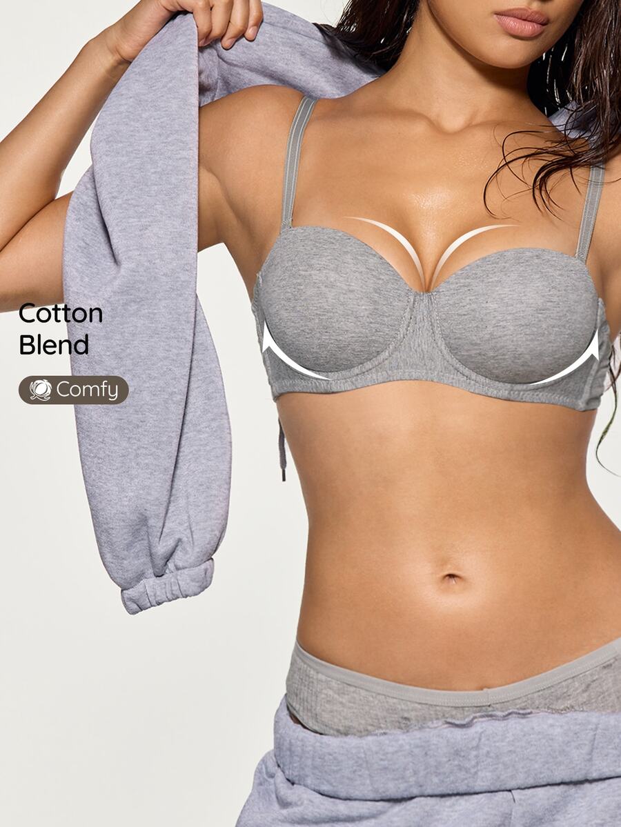 SHAPORA 1pc Half Cup Cotton Comfortable Bra - Grey - View 1