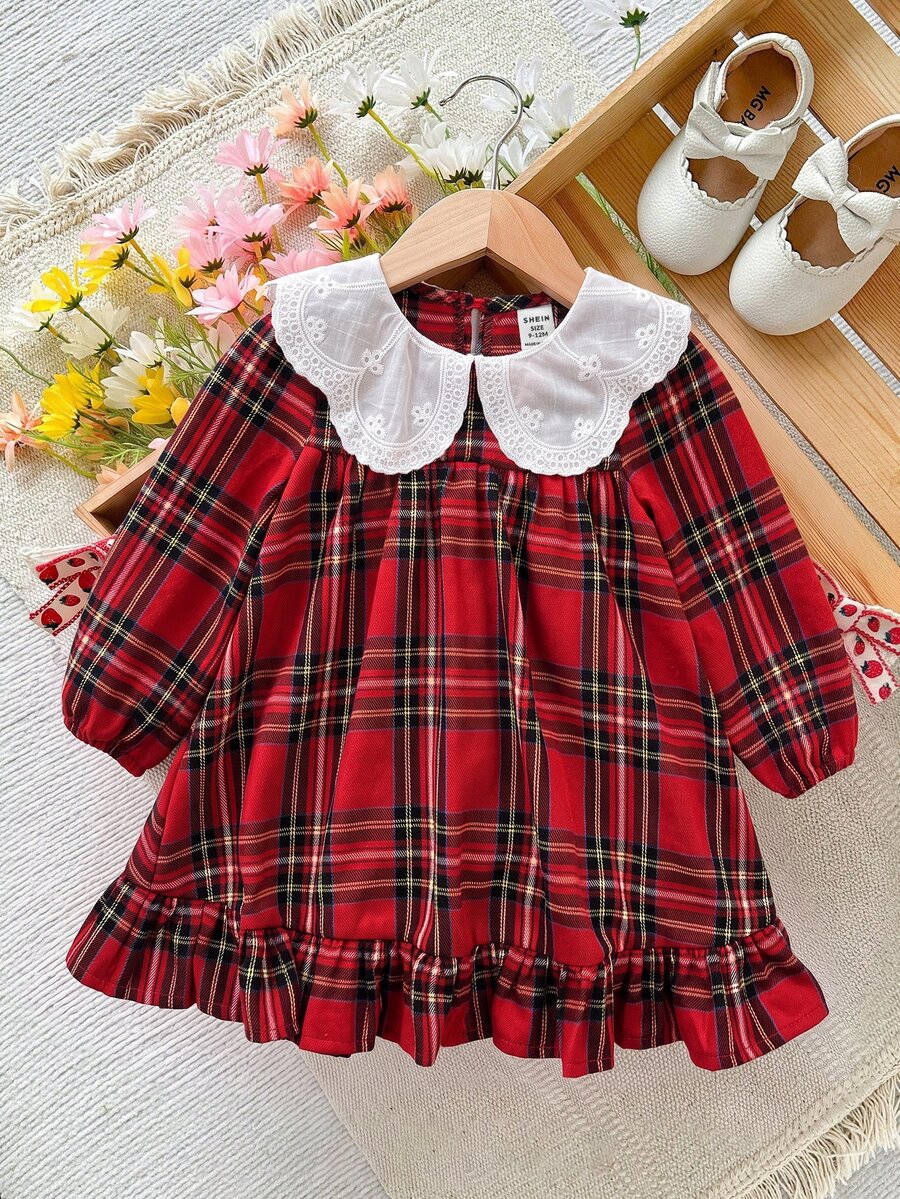 LMoss Kids 女嬰編織對比色彼得潘領格紋休閒洋裝 - 彩色 - 查看 1