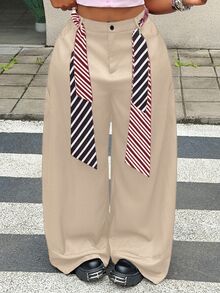 Maweii 大尺碼女款夏季休閒百搭日常穿著長褲 - 杏色 - 查看 3