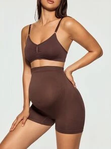 SHAPORA Women's Popular Fashion Comfortable Minimalist Solid Color High Cost-Performance High Quality Seamless Maternity Panties 1pc - Coffee Brown - View 7