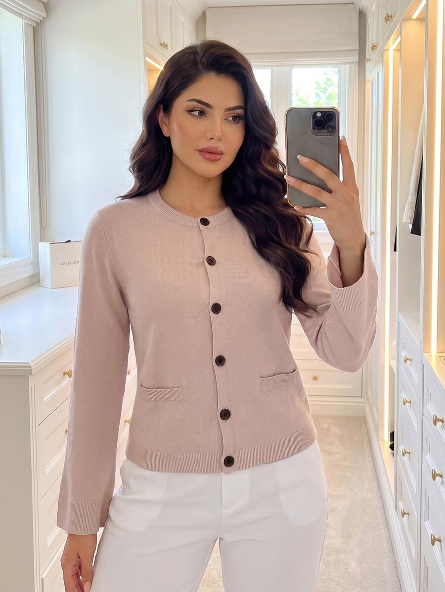 Dripcurv Plus Size Women's Solid Color Long Sleeve Single-Breasted Knit Cardigan Winter - Grey - View 1