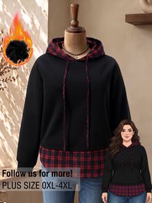 Rusticease Plus Size Colorblock Layered Drawstring Hooded Long Sleeve Sweatshirt Casual Streetwear Fall Winter 2026 - Multicolor - View 2