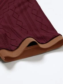 EGENSIO Men's Knitted Jacquard Solid Color Textured Apricot & Deep Brown Ribbed Collar & Cuffs Two White Buttons Polo Shirt - Burgundy - View 3