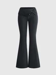 ROMWE Grunge Punk Sexy Tight-Fitting Washed Flared Waistband Flared Pants With Studs For Women - Dark Grey - View 1