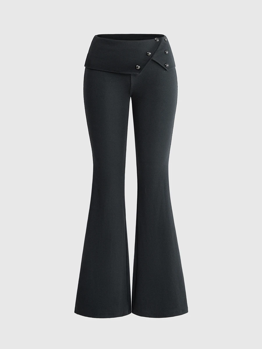 ROMWE Grunge Punk Sexy Tight-Fitting Washed Flared Waistband Flared Pants With Studs For Women - Dark Grey - View 1