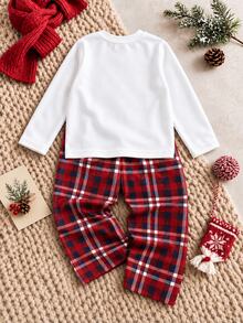 Young Boy Christmas Pattern Knitted Soft Crew Neck Long Sleeve Pullover Sweatshirt & Elastic Waist Long Pants 2pcs Set Kids - White - View 3