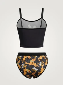 SCOOBY-DOO X SHEIN Women's Cartoon Pattern Camisole And Cartoon Pattern Triangle Shorts Underwear Set - Black - View 2