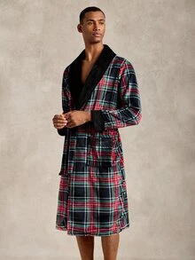EverLounge Jubah Pria Gaya Inggris Motif Kotak-kotak Bahan Plush - MultiWarna - View 4