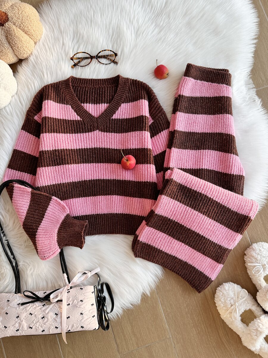 Tween Girl Autumn/Winter Fashion Pattern Jacquard Knit Sweater Long Sleeve Pullover & Long Pants Set - Multicolor - View 1