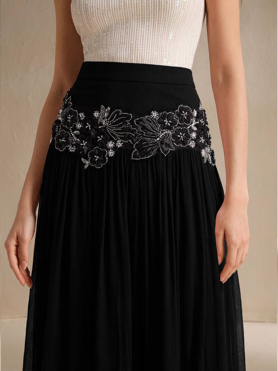 Elegant Romantic Spring Summer Asymmetric Applique Patchwork Fabric Waist-Cinching Slimming Flared Women's Skirt Summer Clothes , Beach Outfit For Women ,Vacation Outfits Women