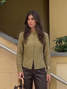 Siren Gaze Autumn New Style New Chinese Frog Button Shirt Women - Brown - View 10