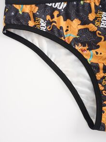 SCOOBY-DOO X SHEIN Women's Cartoon Pattern Camisole And Cartoon Pattern Triangle Shorts Underwear Set - Black - View 8