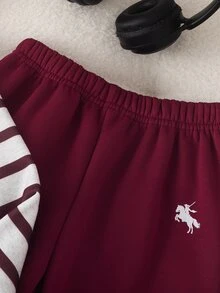 Genkimix Kids 2件組小男孩休閒套裝，保暖抓絨連帽衛衣與鬆緊腰運動長褲，舒適長袖連帽衛衣與慢跑褲，適合日常穿著、戶外及運動活動，秋冬男孩服飾 - 紅色 - 查看 6