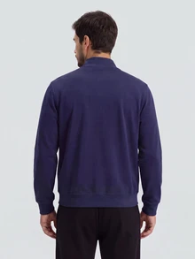 TekDrob Sweatshirt With Ribbed Stand-Up Collar, Long Sleeves And Keep Warm Effect - Navy Blue - View 2
