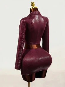 Mistrie Women's Slim Fit Long Sleeve Blazer Suit Set - Burgundy - View 2