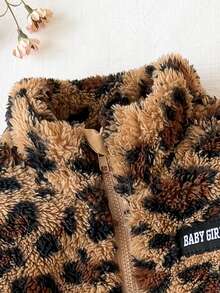 SHEIN Vintaside Kids 2件組女嬰時尚豹紋毛絨半拉鍊長袖抓絨上衣與褲子套裝，日常返校穿著，秋冬服飾 - 彩色 - 查看 6
