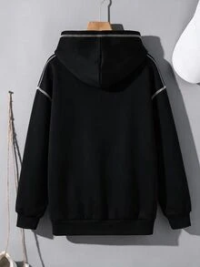 SHEIN 青少年男童簡約街頭風字母印花拉鍊冬季衛衣，休閒舒適，布料柔軟，灰色，適合秋季、上學、返校季等場合。 - 彩色 - 查看 2