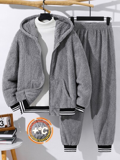 SHEIN Teen Boys Long Sleeve Hoodie Sports Set