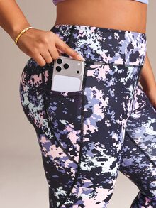 SHEIN Rhythm Era Tie Dye Plus Size Sports Leggings - Navy Blue - View 4