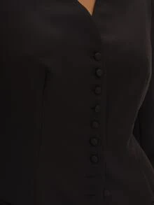 MUSEYN Blazer Hitam Tenun Pas Badan dengan Bantalan Bahu dan Kancing, Elegan untuk Kencan Malam, Chic, dan Musim Gugur. - Hitam - View 6