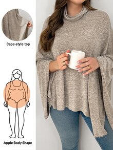 Shapeblank Women's Plus-Size Grey Cape-Style Top – Casual Lounge, Loose-Fit, Stretchy Autumn/Winter,Fall Outfits,Going Out Formal Evening Vacation - Khaki - View 9