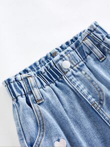 Young Girl Fall/Winter Y2k Colorful Heart Embroidery Pattern Blue Denim Loose Waist Jeans, For Daily And Streetwear - Light Wash - View 3