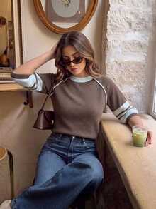 Serisse Women's Round Neck Long Sleeve Knit Top - Brown - View 3