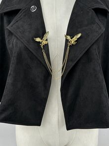 Sweetra 大尺碼女款學院風披肩夾克，適合約會、度假、派對、日常出遊、聚會、戶外活動 - 黑色 - 查看 7