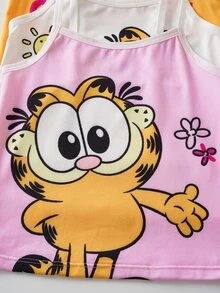 GARFIELD | SHEIN Young Girl Letter Cartoon Print Camisole Undershirt Tank Top - Pink - View 5
