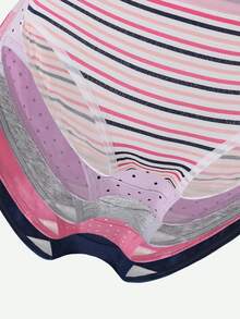 Girls Big Tween Girl All Season 100% Cotton Multi-Color Multi-Pattern Polka Dot Striped Minimalist Print Combination 5pcs Triangle Panty Set - Multicolor - View 6