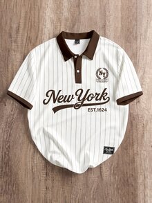 Manfinity Joysei Men's Casual Collegiate Striped Polo Shirt - Brown - View 1