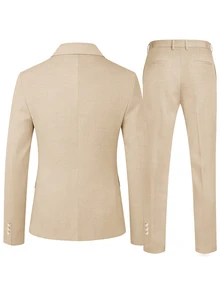 Manfinity Mode Men Safari Suits Regular Fit 2 Pieces Stand Collar Chinese Suit For Wedding Men 4 Pocket Blazer Pants Set - Khaki - View 2
