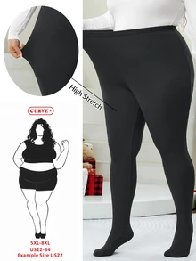 SHEIN CURVE+ سروال ضيق مبطن بالصوف الأسود السميك، مناسب للشتاء، مقاس كبير - الأسود - مشاهدة 10
