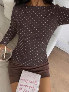CovetEZ 95%棉全印花女款船領長袖T恤 - 彩色 - 查看 3