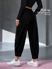Flexra Festival Plus Size Women Black Stretch Loose Tapered Ankle Length Jeans - Black - View 2
