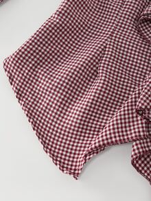 SHEIN PariChic Women's Plaid Patchwork Ruffle Square Neck Long Sleeve Elegant Blouse - White - View 3