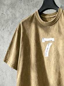 Manfinity EMRG Men's Number 7 Letter Washed Cotton T-Shirt - Brown - View 3